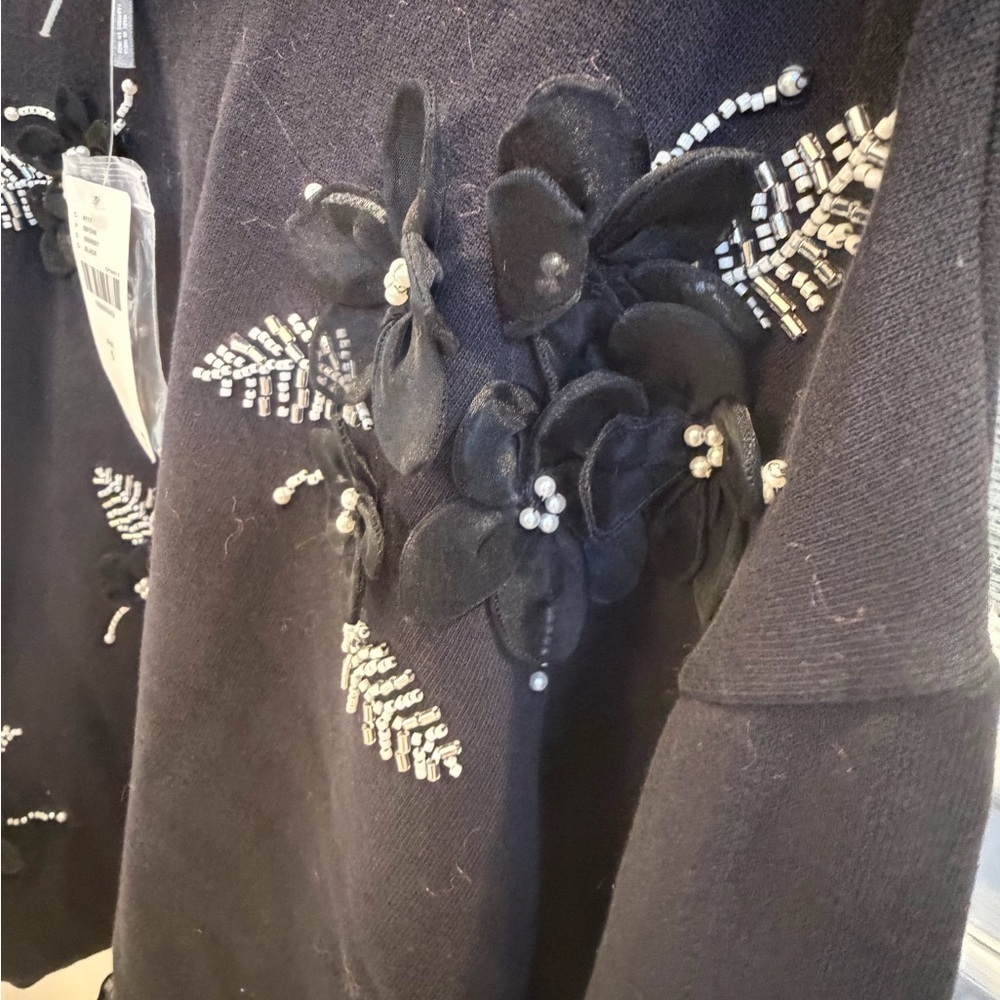 NWT new small Anthropologie Black Embellished Crew-Neck Sweatshirt beaded - Picture 10 of 17